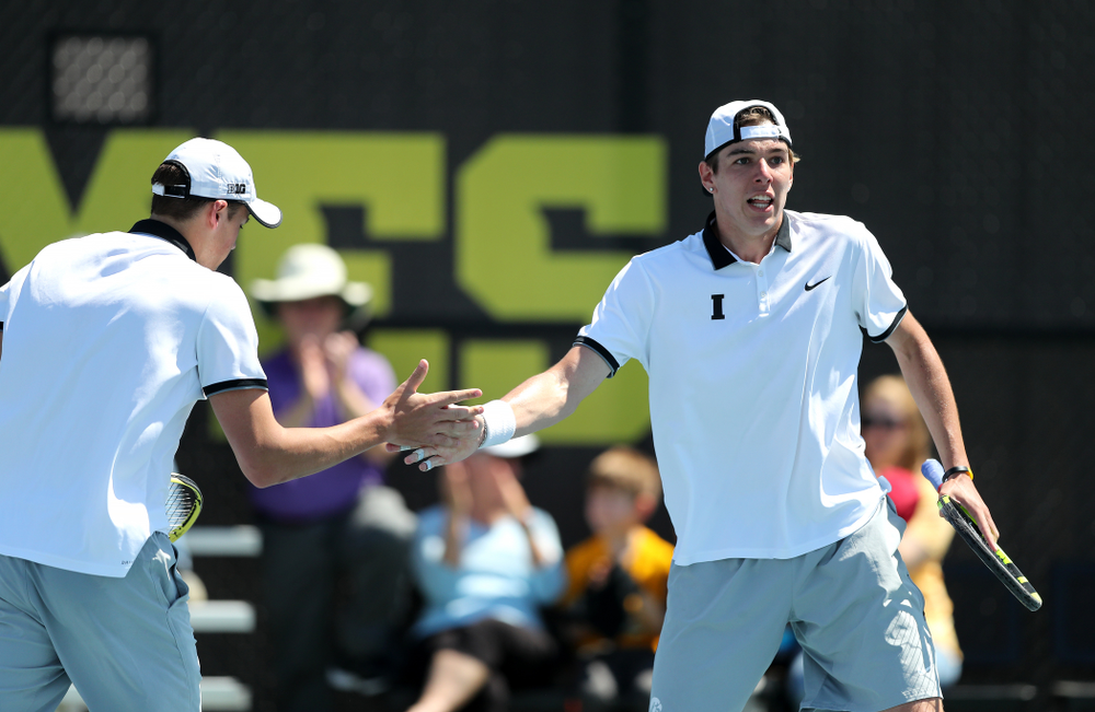 IowaÕs Joe Tyler and Nikita Snezhko play a doubles match against the Michigan Wolverines Sunday, April 21, 2019 at the Hawkeye Tennis and Recreation Complex. (Brian Ray/hawkeyesports.com)