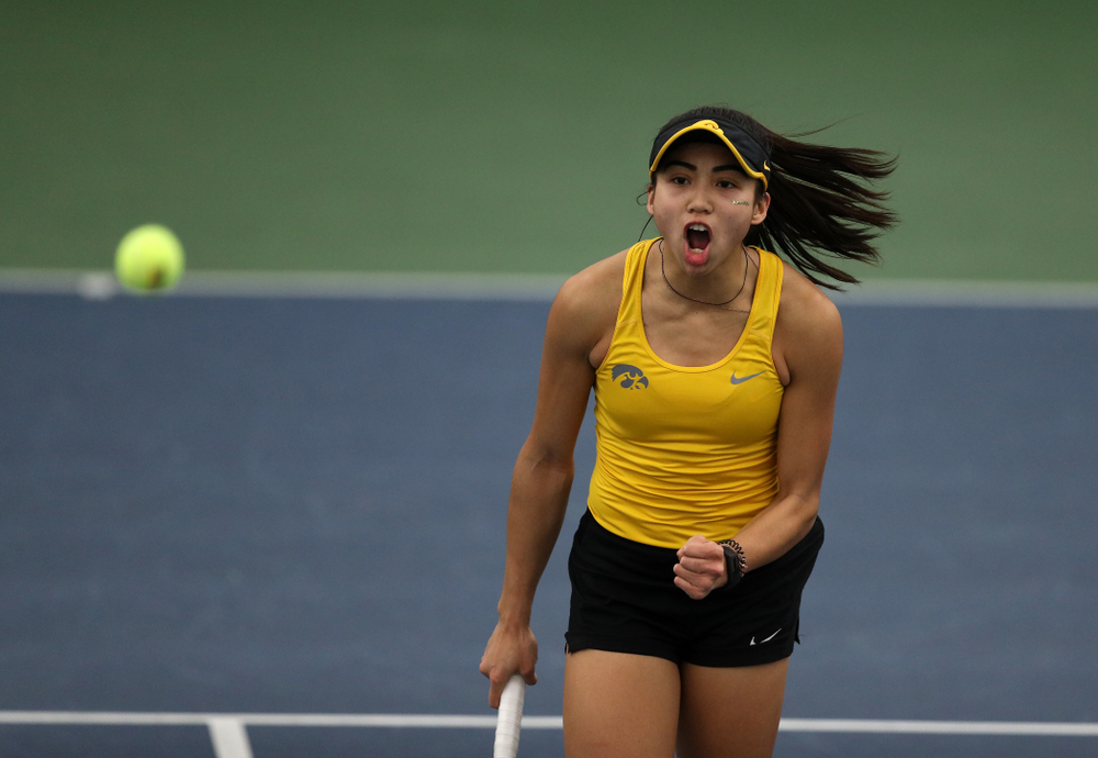 Iowa's Michelle Bacalla against the Iowa State Cyclones Friday, February 8, 2019 at the Hawkeye Tennis and Recreation Complex. (Brian Ray/hawkeyesports.com)