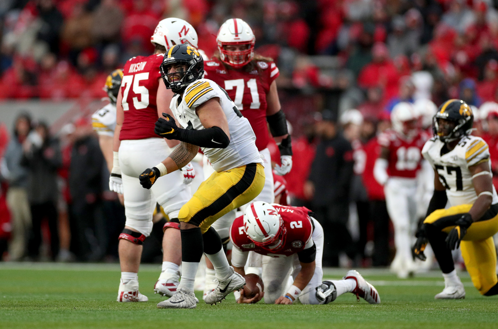 Iowa Hawkeyes defensive end A.J. Epenesa (94) against the Nebraska Cornhuskers Friday, November 29, 2019 at Memorial Stadium in Lincoln, Neb. (Brian Ray/hawkeyesports.com)