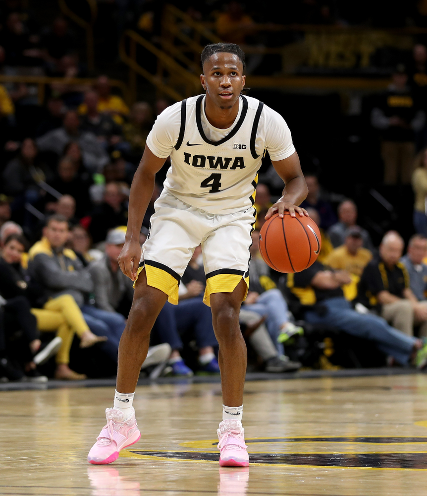 Iowa Hawkeyes guard Bakari Evelyn (4) against the Purdue Boilermakers Tuesday, March 3, 2020 at Carver-Hawkeye Arena. (Brian Ray/hawkeyesports.com)