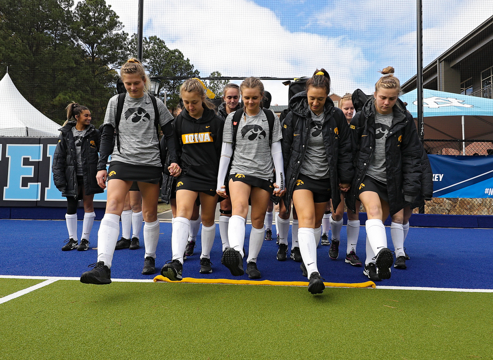 Iowa’s Ellie Holley (7), Emily Deuell (2), Maddy Murphy (26), Mya Christopher (18), and Nikki Freeman (8) before their NCAA Tournament Second Round match against North Carolina at Karen Shelton Stadium in Chapel Hill, N.C. on Sunday, Nov 17, 2019. (Stephen Mally/hawkeyesports.com)