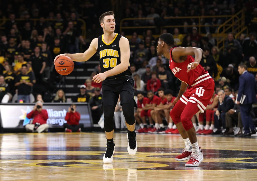 Iowa Hawkeyes guard Connor McCaffery (30) against the Indiana Hoosiers Friday, February 22, 2019 at Carver-Hawkeye Arena. (Brian Ray/hawkeyesports.com)