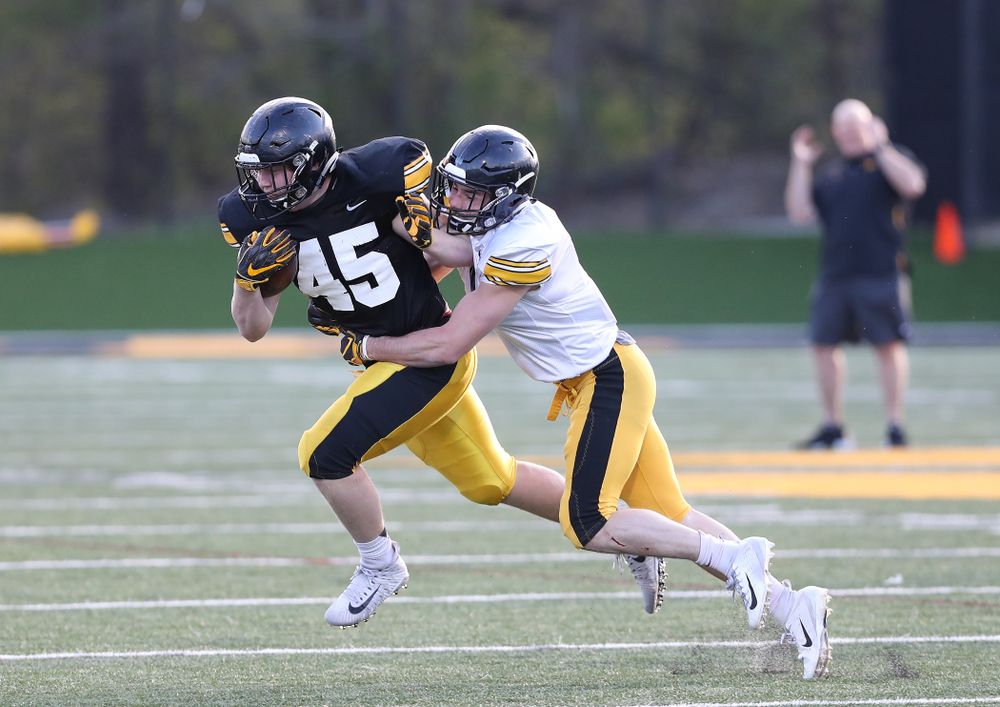 Iowa Hawkeyes fullback Joe Ludwig (45) during the teamÕs final spring practice Friday, April 26, 2019 at the Kenyon Football Practice Facility. (Brian Ray/hawkeyesports.com)