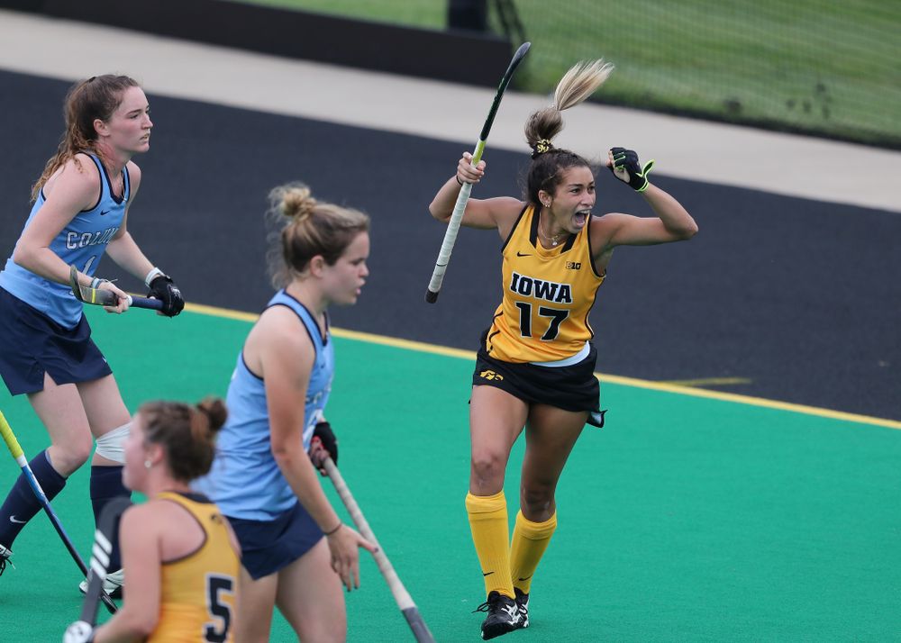 Iowa Hawkeyes forward Ciara Smith (17) celebrates a goal against Columbia Sunday, September 8, 2019 at Grant Field. (Brian Ray/hawkeyesports.com)
