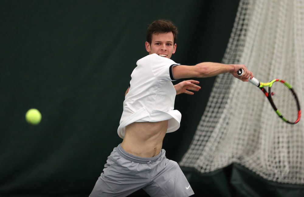 Iowa's Piotr Smietana against Western Michigan Saturday, January 19, 2019 at the Hawkeye Tennis and Recreation Complex. (Brian Ray/hawkeyesports.com)