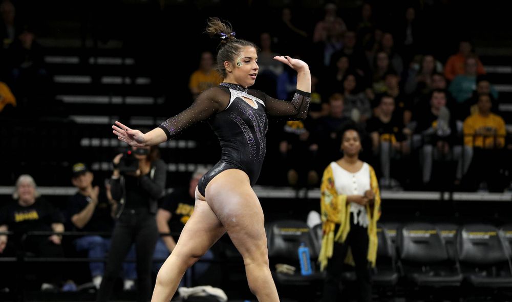 Iowa’s Ariana Agrapides competes on the floor against Michigan State Saturday, February 1, 2020 at Carver-Hawkeye Arena. (Brian Ray/hawkeyesports.com)
