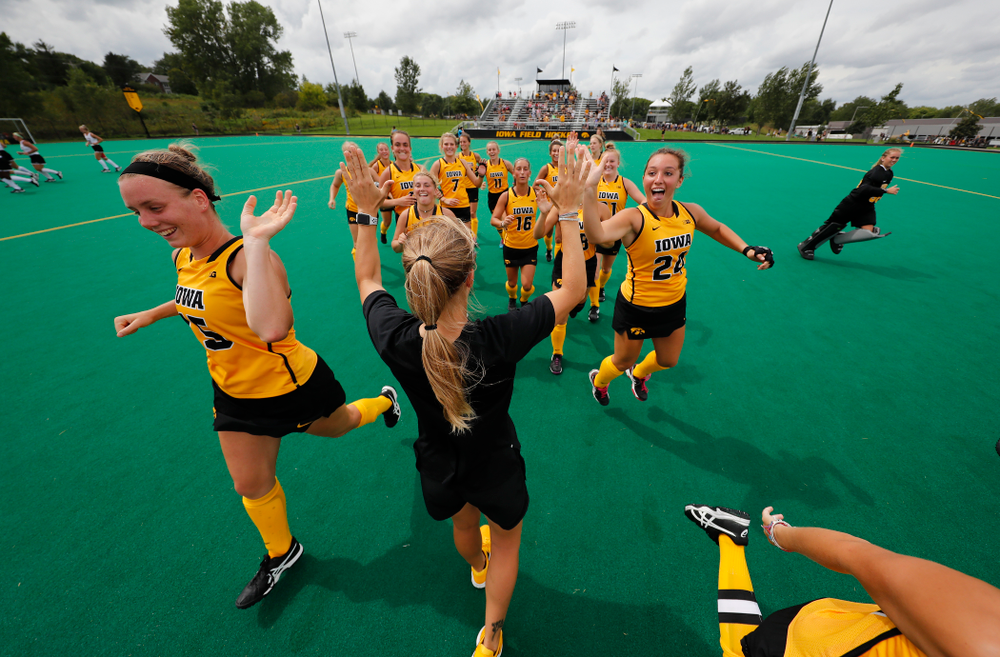 Iowa Hawkeyes Riley Kniptash (15) and Cat Nicholson (24) against Ball State Sunday, September 2, 2018 at Grant Field. (Brian Ray/hawkeyesports.com)