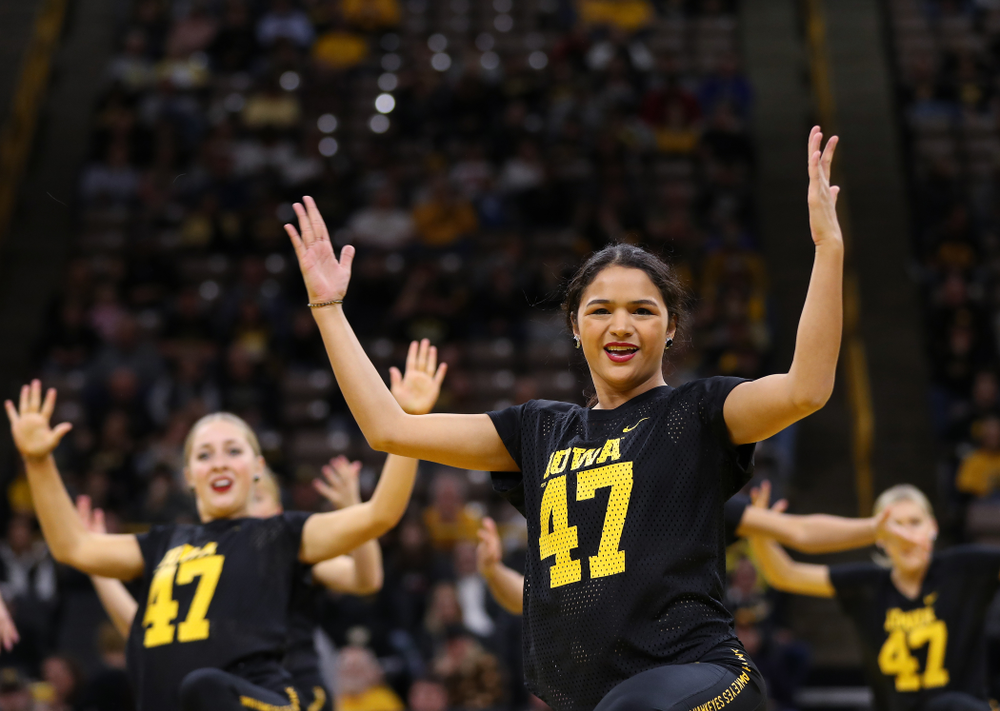 The Iowa Dance Team performs at the intermission of the Iowa Hawkeyes match against Purdue Saturday, November 24, 2018 at Carver-Hawkeye Arena. (Brian Ray/hawkeyesports.com)