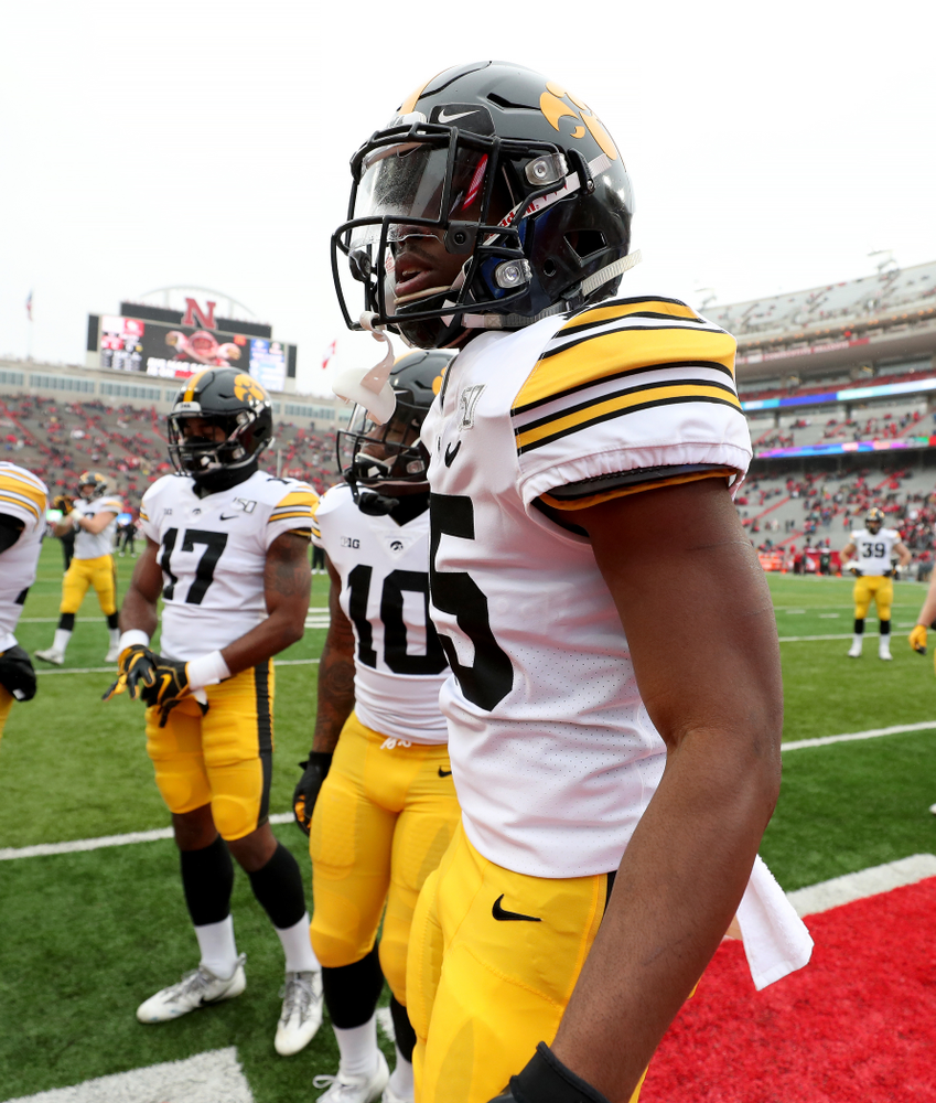 Iowa Hawkeyes running back Tyler Goodson (15) against the Nebraska Cornhuskers Friday, November 29, 2019 at Memorial Stadium in Lincoln, Neb. (Brian Ray/hawkeyesports.com)
