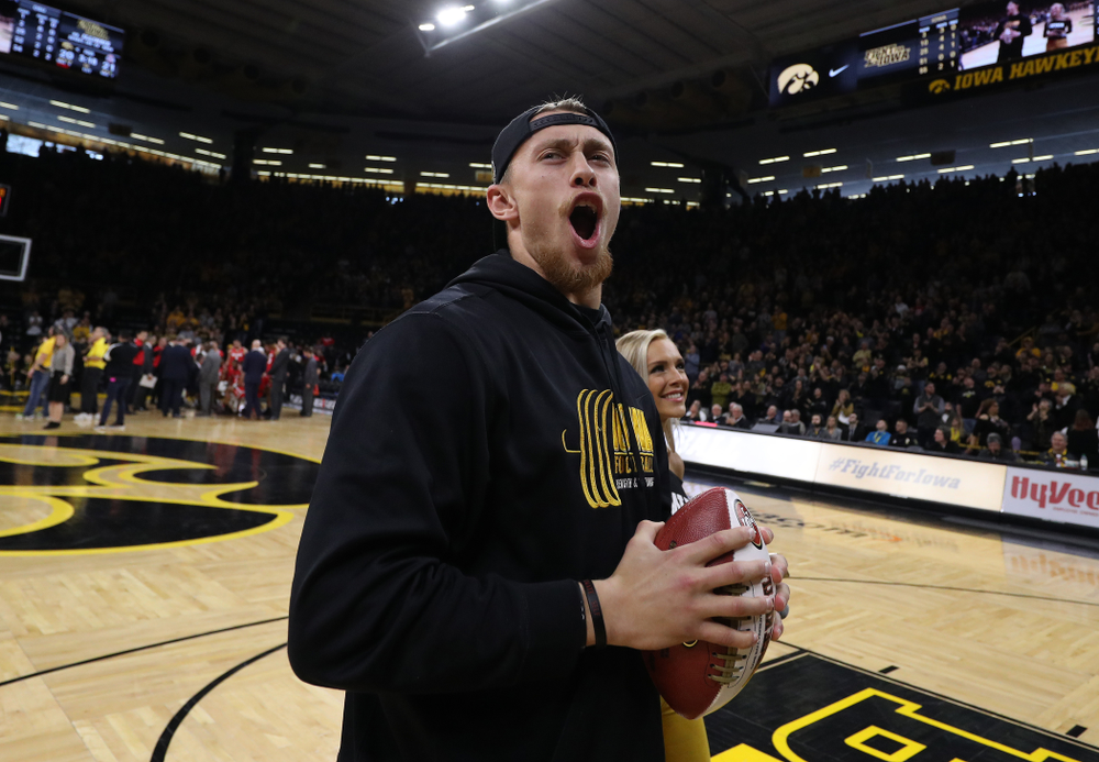 Former Hawkeye Football player and San Francisco 49ers Pro Bowl tight end George Kittle against the Ohio State Buckeyes Saturday, January 12, 2019 at Carver-Hawkeye Arena. (Brian Ray/hawkeyesports.com)