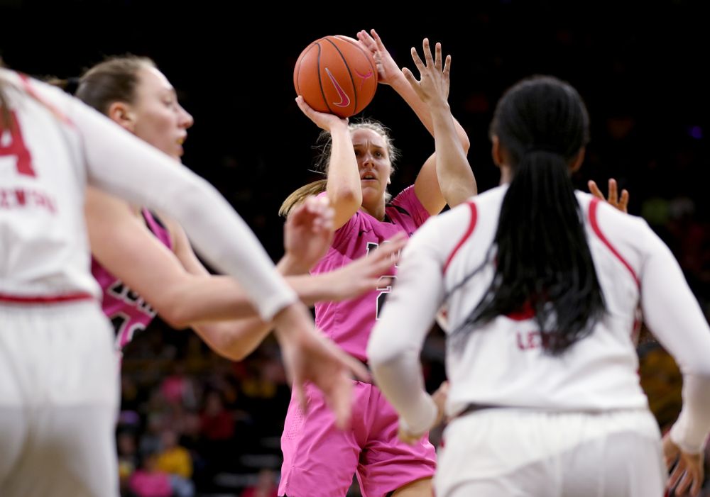 Iowa Hawkeyes guard Kathleen Doyle (22) against the Wisconsin Badgers Sunday, February 16, 2020 at Carver-Hawkeye Arena. (Brian Ray/hawkeyesports.com)