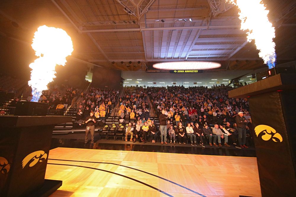 Fans cheer before the start of their game at Carver-Hawkeye Arena in Iowa City on Sunday, January 12, 2020. (Stephen Mally/hawkeyesports.com)