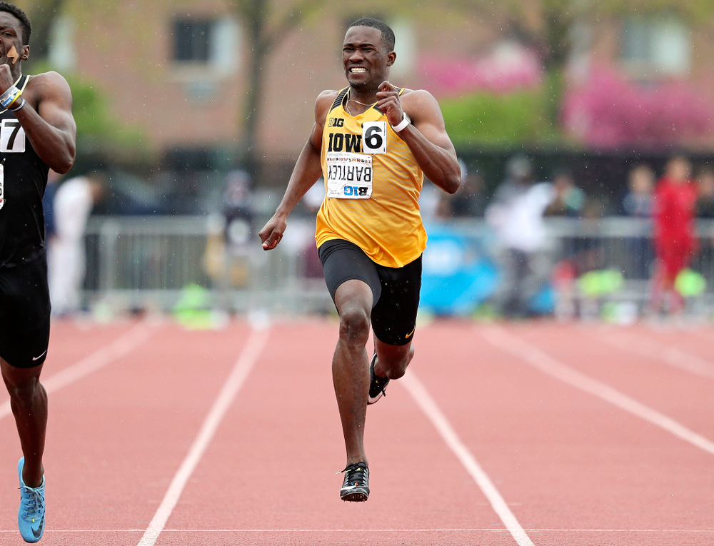 Iowa's Karayme Bartley runs the men’s 200 meter dash event on the third day of the Big Ten Outdoor Track and Field Championships at Francis X. Cretzmeyer Track in Iowa City on Sunday, May. 12, 2019. (Stephen Mally/hawkeyesports.com)