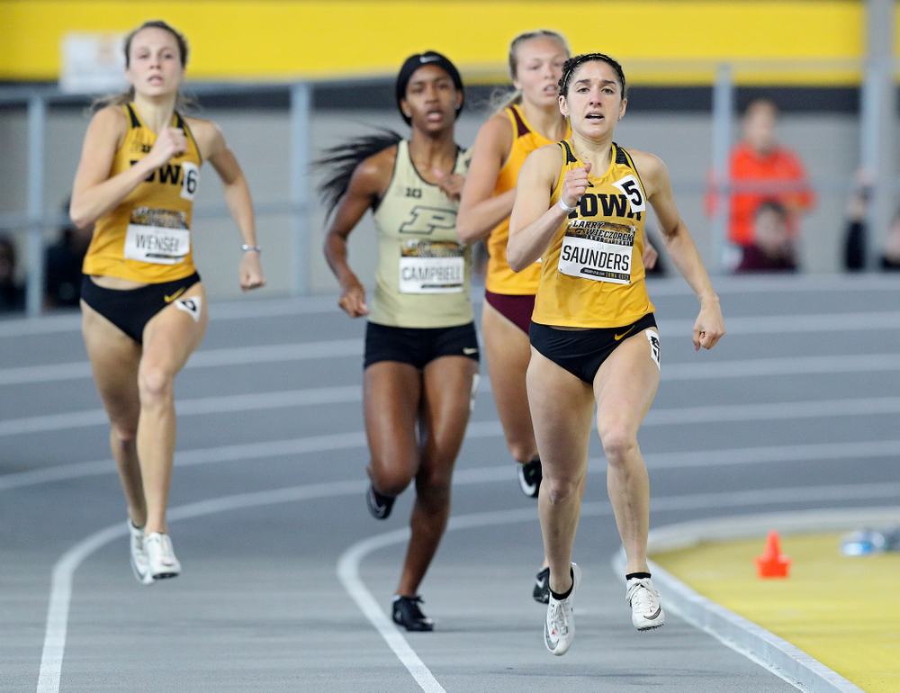 Iowa’s Tia Saunders runs the women’s 400 meter dash event during the Larry Wieczorek Invitational at the Recreation Building in Iowa City on Saturday, January 18, 2020. (Stephen Mally/hawkeyesports.com)