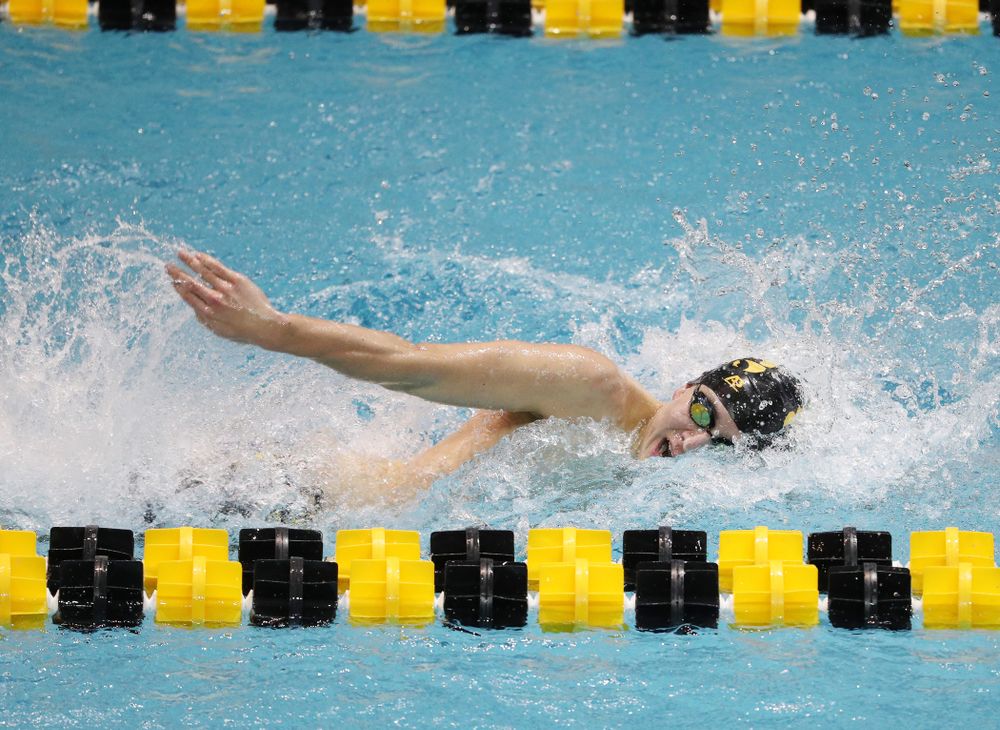 Iowa's Michael Tenney swims the third leg of the 800 freestyle relay at the 2019 Big Ten Swimming and Diving meet Wednesday, February 27, 2019 at the Campus Wellness and Recreation Center. (Brian Ray/hawkeyesports.com)