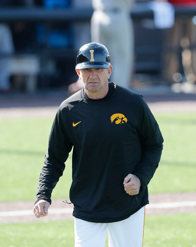 Iowa Hawkeyes head coach Rick Heller against Northern Illinois Tuesday, April 17, 2018 at Duane Banks Field. (Brian Ray/hawkeyesports.com)