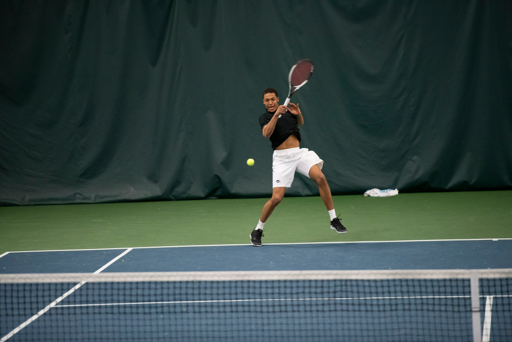 The Iowa men's tennis team competes against Cornell in The Rise Tennis Center in Ithaca, NY on Sunday, Feb. 24, 2019.