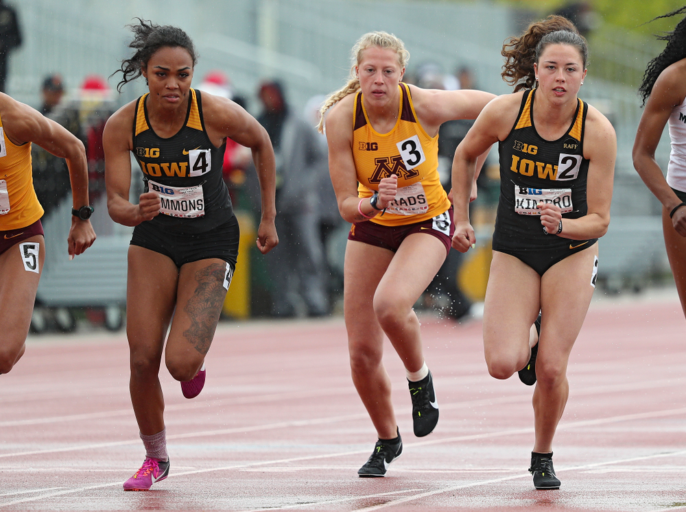 Iowa's Tria Simmons (left) and Jenny Kimbro (right) run in the women’s 800 meter in the heptathlon event on the second day of the Big Ten Outdoor Track and Field Championships at Francis X. Cretzmeyer Track in Iowa City on Saturday, May. 11, 2019. (Stephen Mally/hawkeyesports.com)