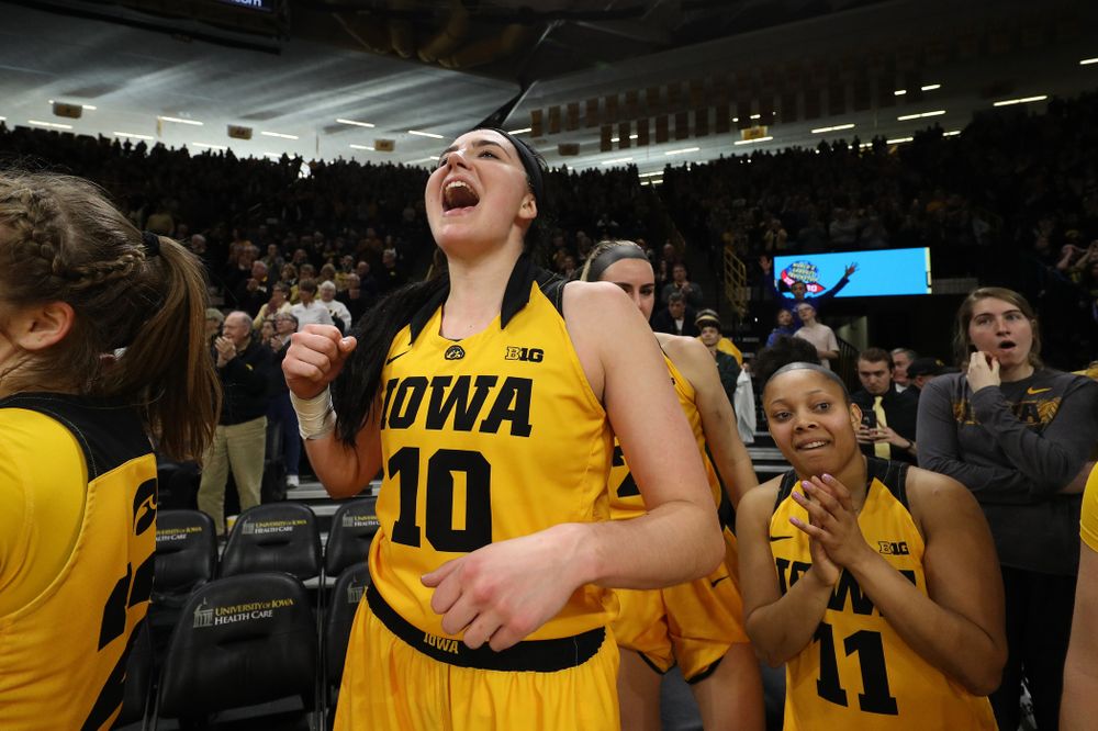 Iowa Hawkeyes forward Megan Gustafson (10) against the Northwestern Wildcats Sunday, March 3, 2019 at Carver-Hawkeye Arena. (Brian Ray/hawkeyesports.com)