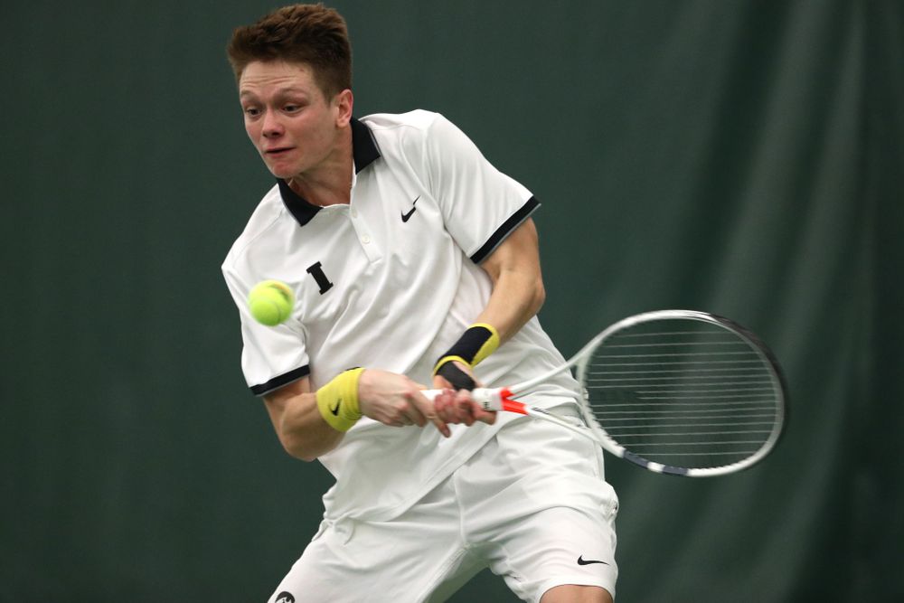 Iowa's Jason Kerst against North Dakota Friday, January 25, 2019 at the Hawkeye Tennis and Recreation Complex. (Brian Ray/hawkeyesports.com)