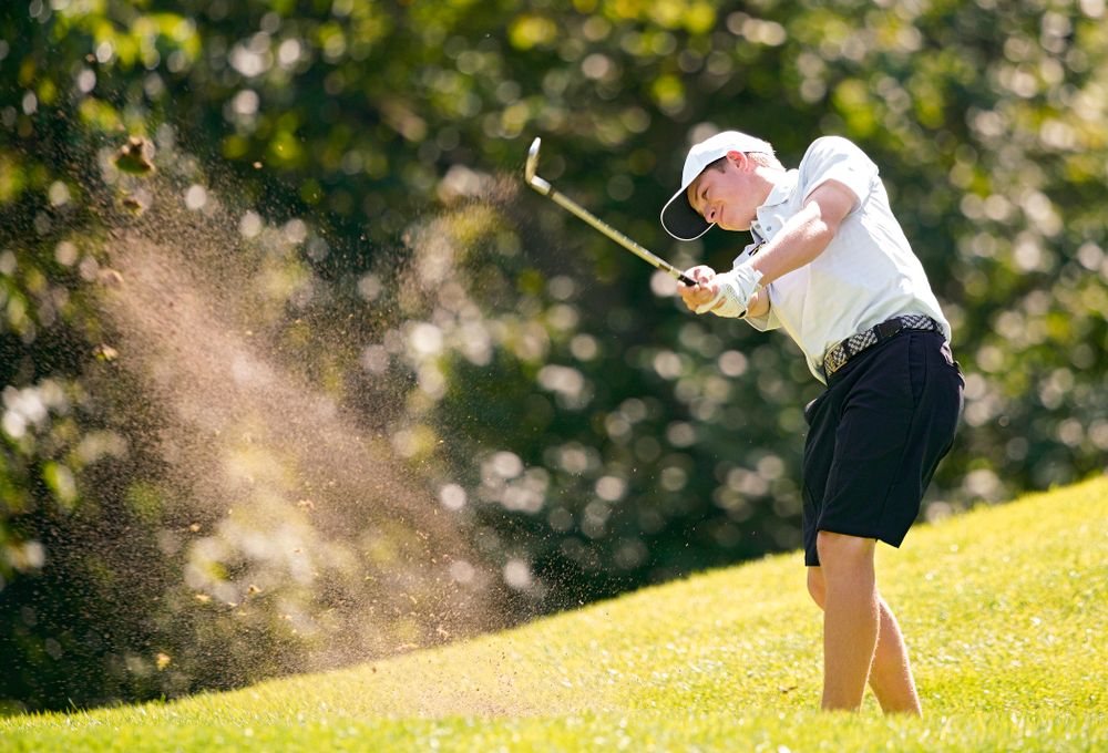 Iowa’s Matthew Garside tees off during the second day of the Golfweek Conference Challenge at the Cedar Rapids Country Club in Cedar Rapids on Monday, Sep 16, 2019. (Stephen Mally/hawkeyesports.com)