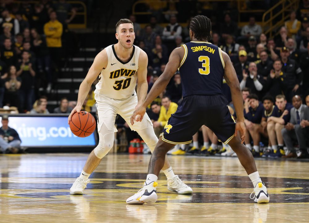 Iowa Hawkeyes guard Connor McCaffery (30) against the Michigan Wolverines Friday, February 1, 2019 at Carver-Hawkeye Arena. (Brian Ray/hawkeyesports.com)
