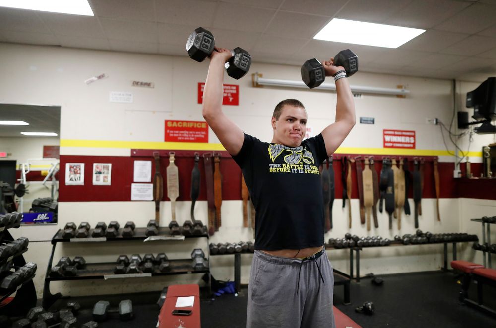 Iowa Hawkeyes quarterback Nathan Stanley (4) works out at his high school Wednesday, May 30, 2018 in Menomonie, Wisc. (Brian Ray/hawkeyesports.com)