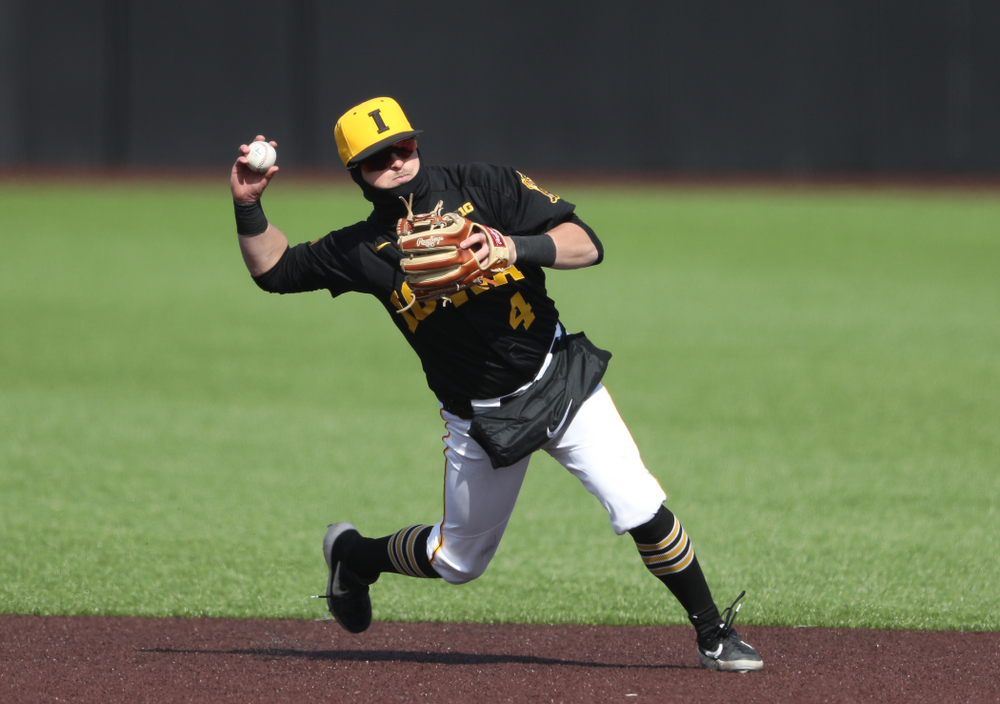 Iowa Hawkeyes infielder Mitchell Boe (4) against California State Northridge Sunday, March 17, 2019 at Duane Banks Field. (Brian Ray/hawkeyesports.com)