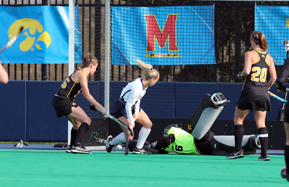 Iowa Hawkeyes goaltender Leslie Speight (96) against Penn State in the 2019 Big Ten Field Hockey Tournament Championship Game Sunday, November 10, 2019 in State College. (Brian Ray/hawkeyesports.com)