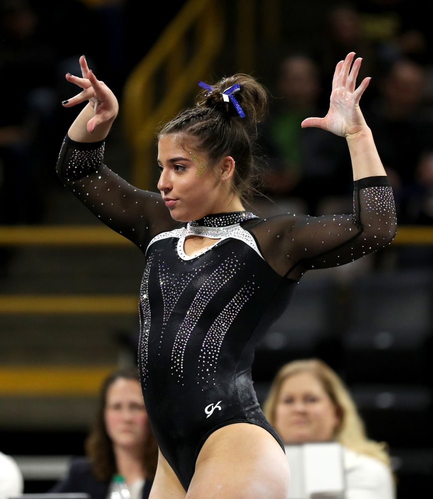 Iowa’s Ariana Agrapides competes on the floor against Michigan State Saturday, February 1, 2020 at Carver-Hawkeye Arena. (Brian Ray/hawkeyesports.com)