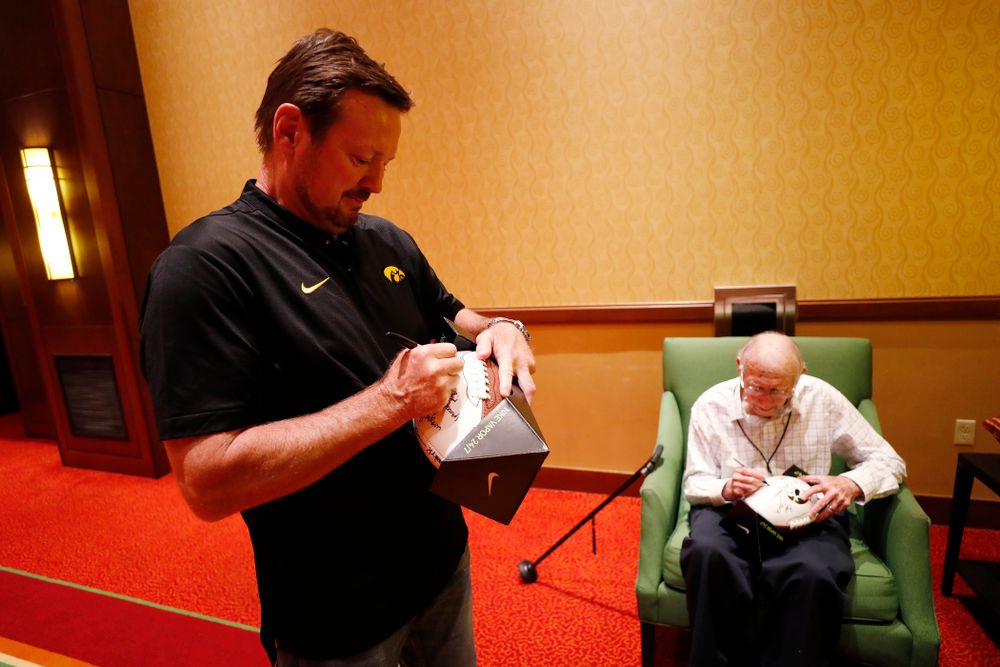 The 1983 Hawkeye Football Coaching Staff at Fry Fest Friday, August 31, 2018 in Coralville. (Brian Ray/hawkeyesports.com)