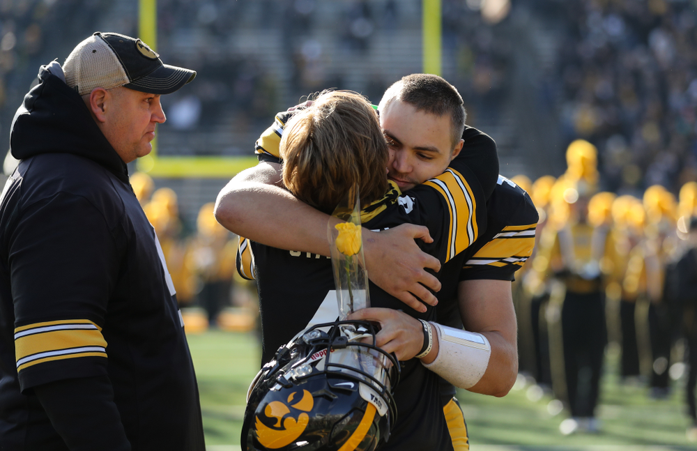 Iowa Hawkeyes quarterback Nate Stanley (4) during Senior Day festivities before their game against the Illinois Fighting Illini Saturday, November 23, 2019 at Kinnick Stadium. (Brian Ray/hawkeyesports.com)