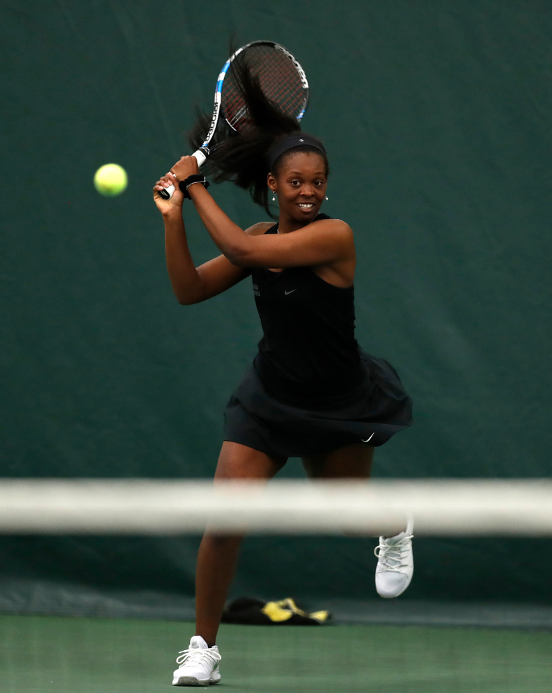 Adorabol Huckleby against Ohio State Sunday, March 25, 2018 at the Hawkeye Tennis and Recreation Center. (Brian Ray/hawkeyesports.com)