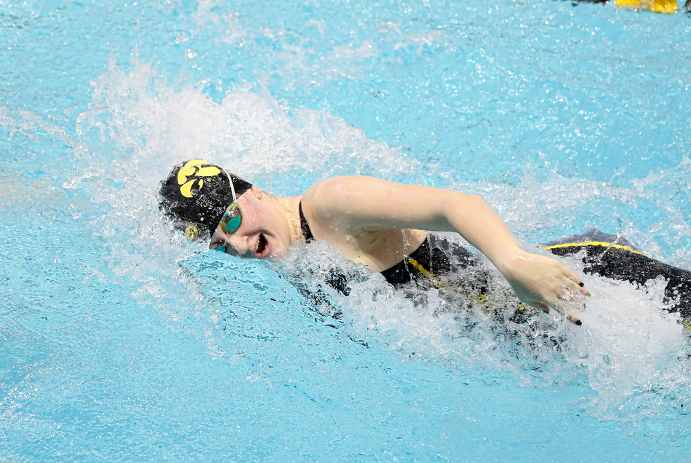 Iowa’s Erin Lang swims the women’s 200 yard freestyle preliminary event during the 2020 Women’s Big Ten Swimming and Diving Championships at the Campus Recreation and Wellness Center in Iowa City on Friday, February 21, 2020. (Stephen Mally/hawkeyesports.com)