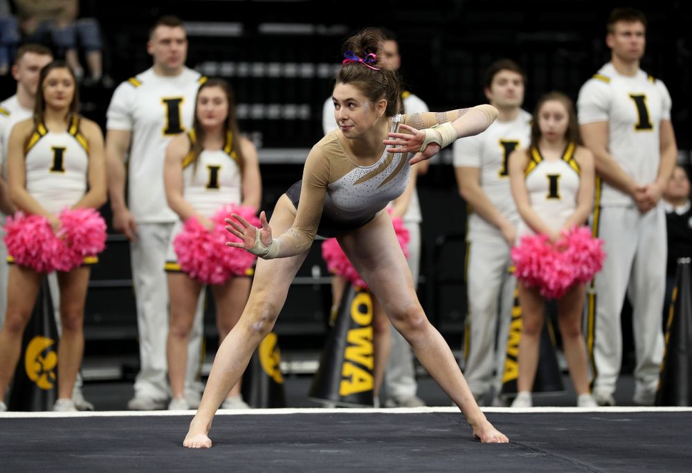 IowaÕs Bridget Killian competes on the floor against Ball State and Air Force Saturday, January 11, 2020 at Carver-Hawkeye Arena. (Brian Ray/hawkeyesports.com)