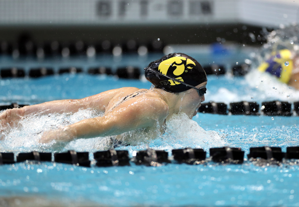 IowaÕs Grace Reeder swims the 200 yard butterfly against the Michigan Wolverines Friday, November 1, 2019 at the Campus Recreation and Wellness Center. (Brian Ray/hawkeyesports.com)