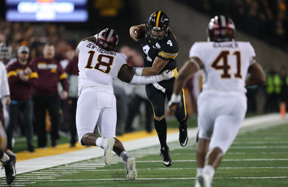 Iowa Hawkeyes quarterback Nate Stanley (4) against Minnesota Saturday, September 28, 2019 at Kinnick Stadium. (Max Allen/hawkeyesports.com)