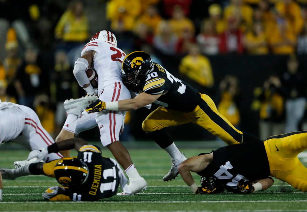Iowa Hawkeyes defensive back Jake Gervase (30) against the Wisconsin Badgers Saturday, September 22, 2018 at Kinnick Stadium. (Brian Ray/hawkeyesports.com)