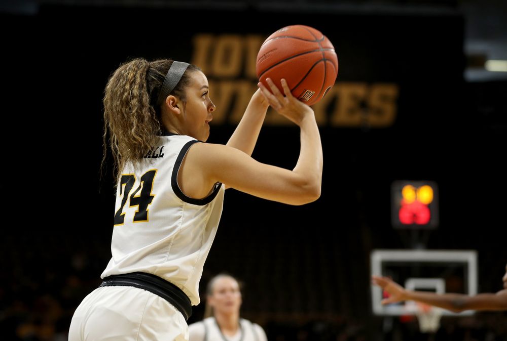 Iowa Hawkeyes guard Gabbie Marshall (24) against Penn State Saturday, February 22, 2020 at Carver-Hawkeye Arena. (Brian Ray/hawkeyesports.com)