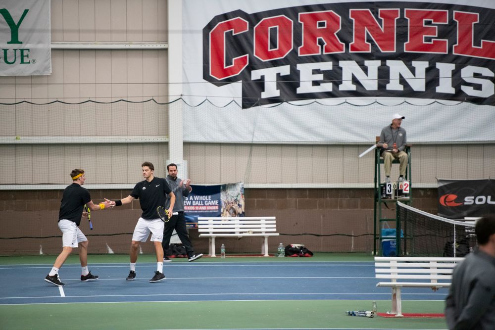 The Iowa men's tennis team competes against Cornell in The Rise Tennis Center in Ithaca, NY on Sunday, Feb. 24, 2019.