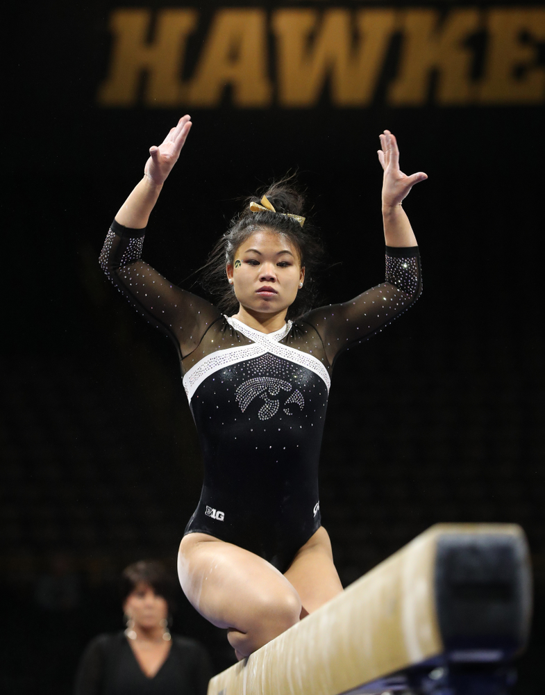 Iowa's Misty-Jade Carlson competes on the beam against the Rutgers Scarlet Knights Saturday, January 26, 2019 at Carver-Hawkeye Arena. (Brian Ray/hawkeyesports.com)