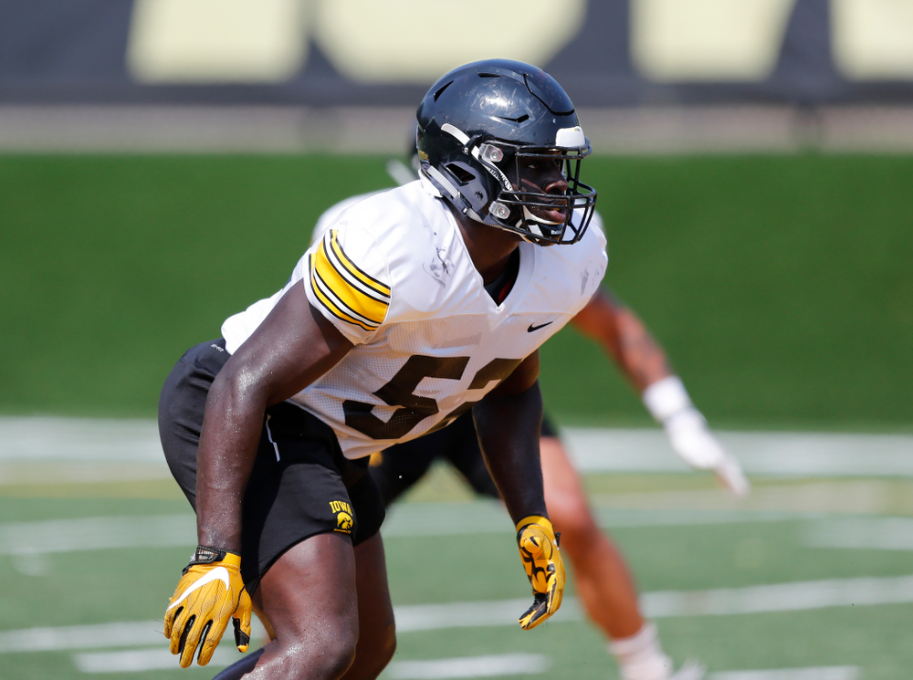 Iowa Hawkeyes linebacker Amani Jones (52) during practice No. 7 of fall camp Friday, August 10, 2018 at the Kenyon Football Practice Facility. (Brian Ray/hawkeyesports.com)