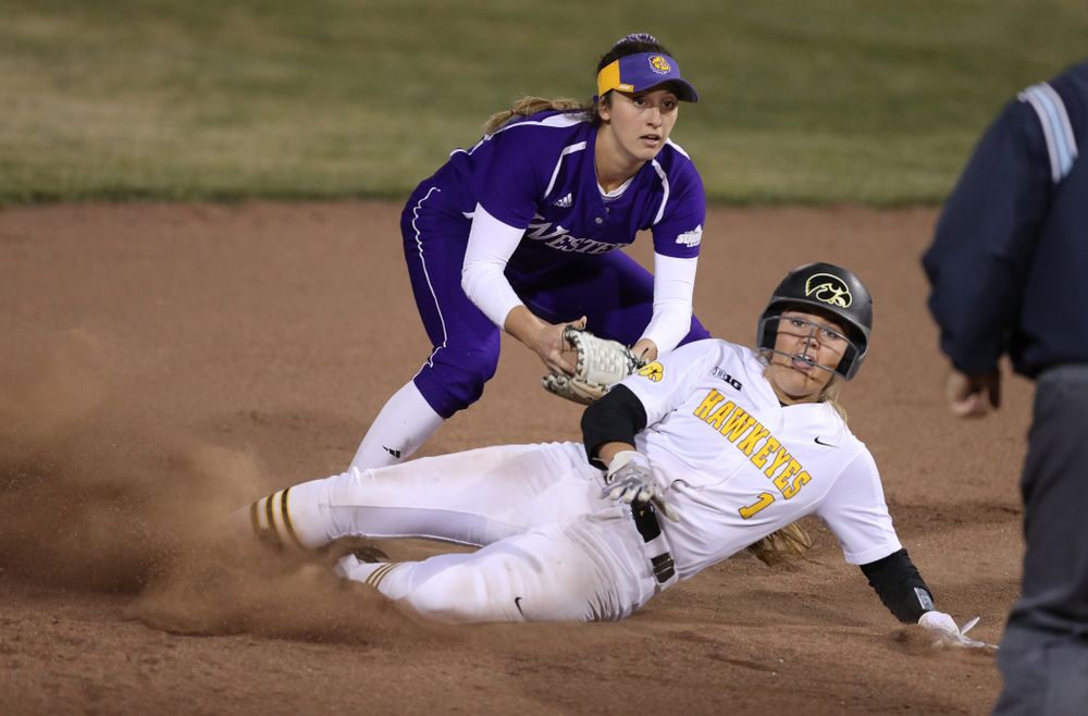 Iowa Hawkeyes Cameron Cecil (1) against Western Illinois Wednesday, March 27, 2019 at Pearl Field. (Brian Ray/hawkeyesports.com)