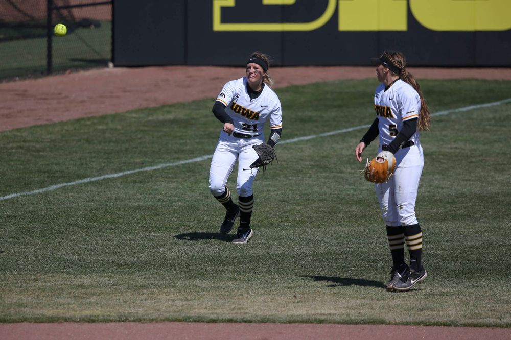 Iowa's Havyn Monteer (21) at game 3 vs Northwestern on Sunday, March 31, 2019 at Bob Pearl Field. (Lily Smith/hawkeyesports.com)