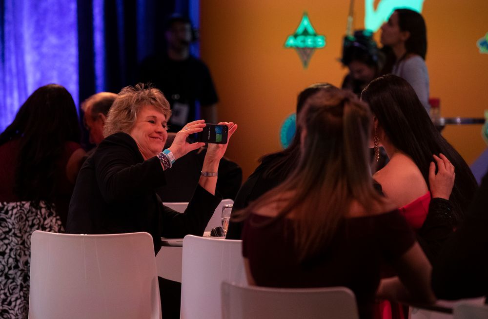 Iowa Hawkeyes forward Megan Gustafson (10) waits to be selected by the Dallas Wings in the second round of the 2019 WNBA Draft Wednesday, April 10, 2019 at Nike New York Headquarters in New York City. (Brian Ray/hawkeyesports.com)