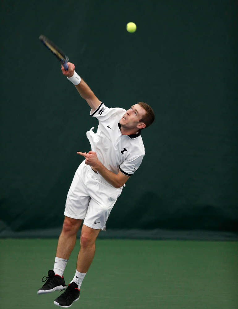Jake Jacoby against Purdue Sunday, April 15, 2018 at the Hawkeye Tennis and Recreation Center. (Brian Ray/hawkeyesports.com)