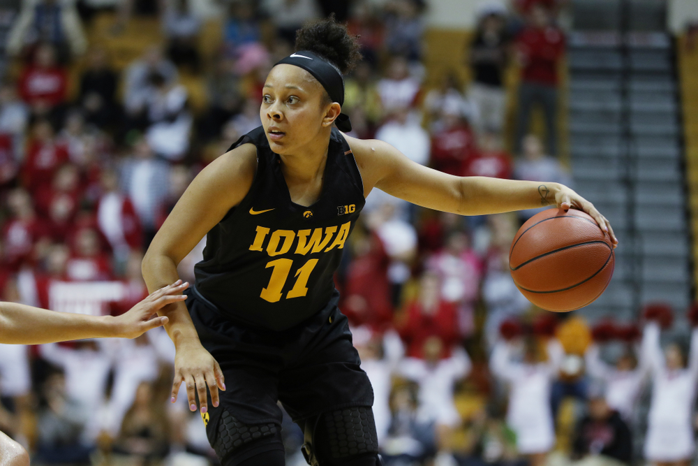 Iowa Hawkeyes guard Tania Davis (11) against the Indiana Hoosiers Thursday, February 21, 2019 at Simon Skjodt Assembly Hall. (Brian Ray/hawkeyesports.com)