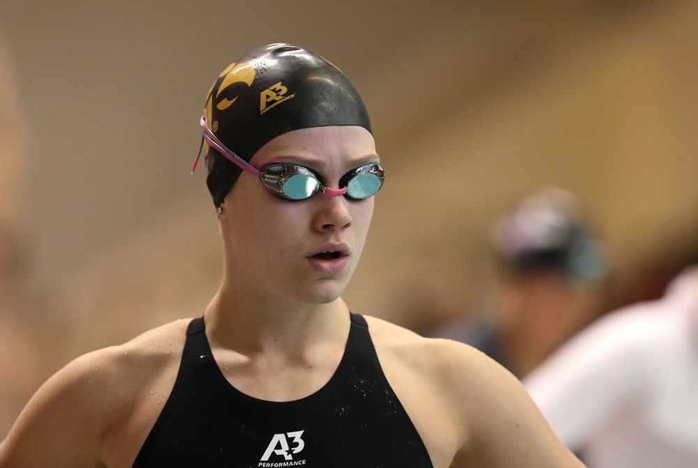 Iowa's Lauren McDougall swims the 50-yard freestyle during the 2019 Women's Big Ten Swimming and Diving meet Thursday, February 21, 2019 in Bloomington, Indiana. (Brian Ray/hawkeyesports.com)