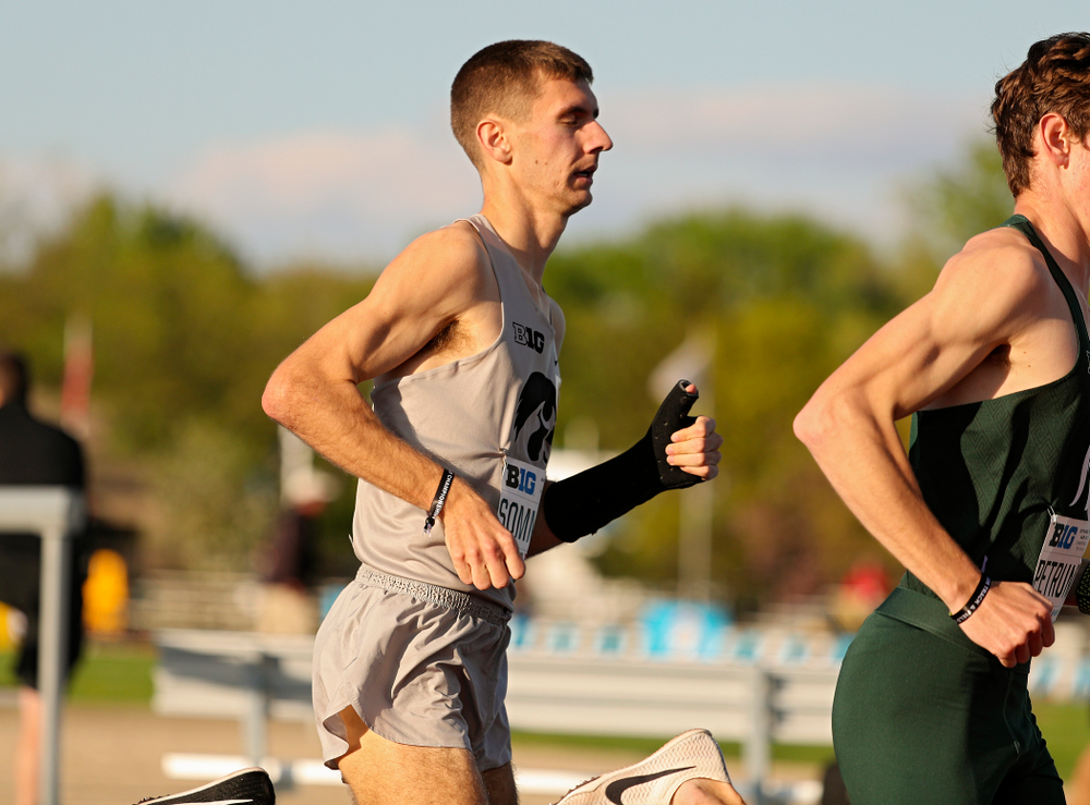 Iowa's Karson Sommer runs the men’s 1500 meter event on the first day of the Big Ten Outdoor Track and Field Championships at Francis X. Cretzmeyer Track in Iowa City on Friday, May. 10, 2019. (Stephen Mally/hawkeyesports.com)