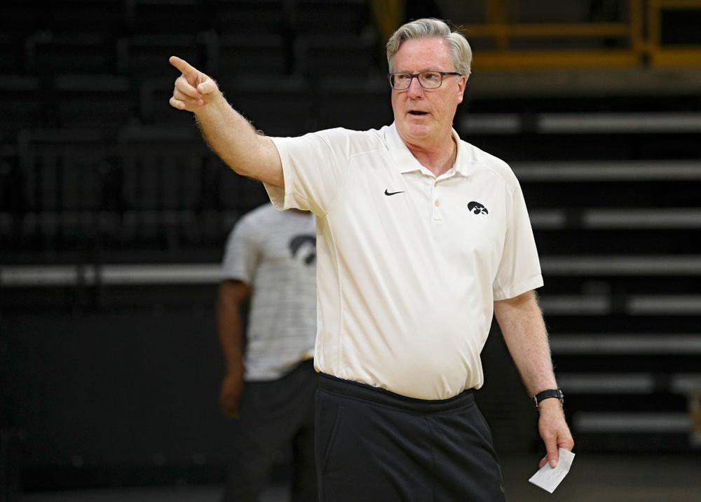 Iowa Hawkeyes head coach Fran McCaffery directs his team during practice at Carver-Hawkeye Arena in Iowa City on Monday, Sep 30, 2019. (Stephen Mally/hawkeyesports.com)